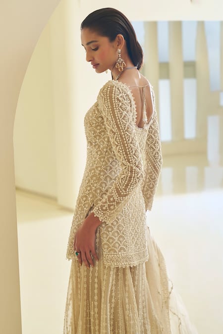 Seema Gujral Floral Jaal Sequin Embroidered Kurta Sharara Set 