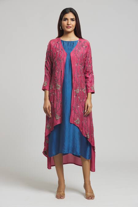 Bhusattva_Pink Organic Silk Embroidered Cutdana Sequin Floral Jaal With Kurta  _Online_at_Aza_Fashions