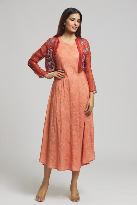 Bhusattva Floral Embroidered Jacket With Dress 