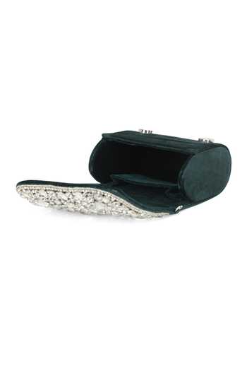 Buy_NR By Nidhi Rathi_Green Crystals Embellished Foldever Clutch With Wrist Loop_Online_at_Aza_Fashions