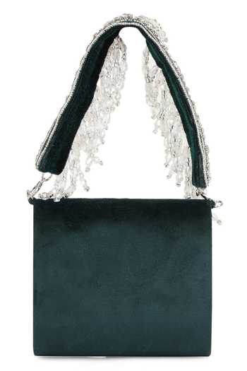NR By Nidhi Rathi_Green Crystals Embellished Foldever Clutch With Wrist Loop_at_Aza_Fashions