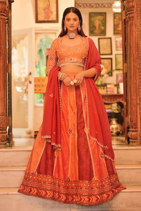 saangi by shubhangi Hand Work Color Block Lehenga Set 