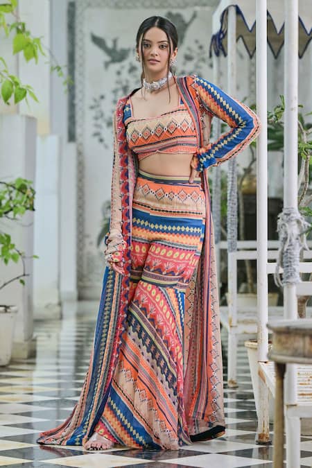 saangi by shubhangi Geometric Print Shrug Sharara Set 