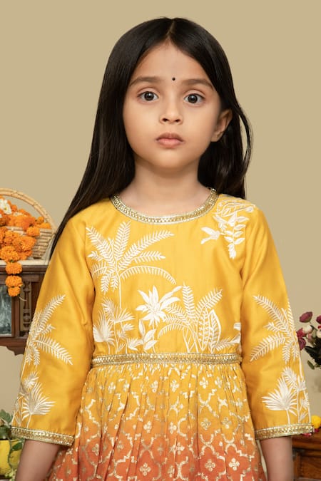 Shop Mamma Plz Yellow Handloom Cotton, Voile, Chanderi Floral Handwoven Ombre Anarkali Set at Aza Fashions Shop_Mamma Plz_Yellow Handloom Cotton, Voile, Chanderi Floral Handwoven Ombre Anarkali Set _at_Aza_Fashions