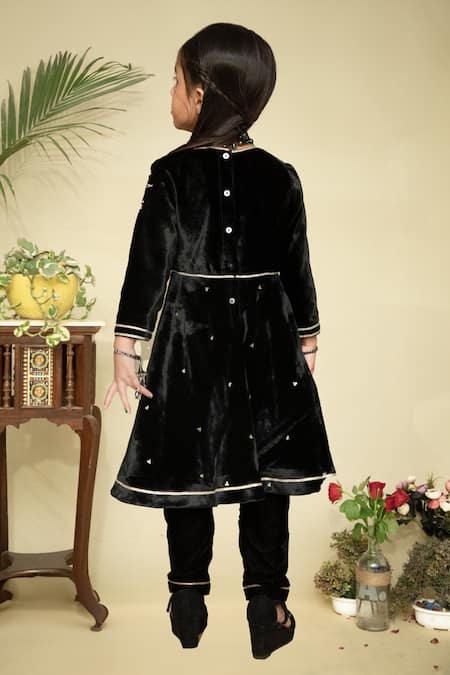 Shop Mamma Plz Black Velvet, Voile Embroidery Botanic Anarkali Set With Dupatta at Aza Fashions Shop_Mamma Plz_Black Velvet, Voile Embroidery Botanic Anarkali Set With Dupatta _at_Aza_Fashions