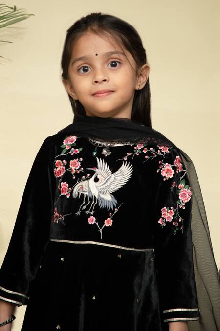 Buy Mamma Plz Black Velvet, Voile Embroidery Botanic Anarkali Set With Dupatta Online at Aza Fashions Buy_Mamma Plz_Black Velvet, Voile Embroidery Botanic Anarkali Set With Dupatta _Online_at_Aza_Fashions