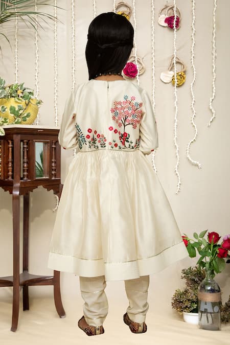 Shop Mamma Plz Ivory Chanderi, Voile, Cotton Embroidery Floral Anarkali Set at Aza Fashions Shop_Mamma Plz_Ivory Chanderi, Voile, Cotton Embroidery Floral Anarkali Set _at_Aza_Fashions