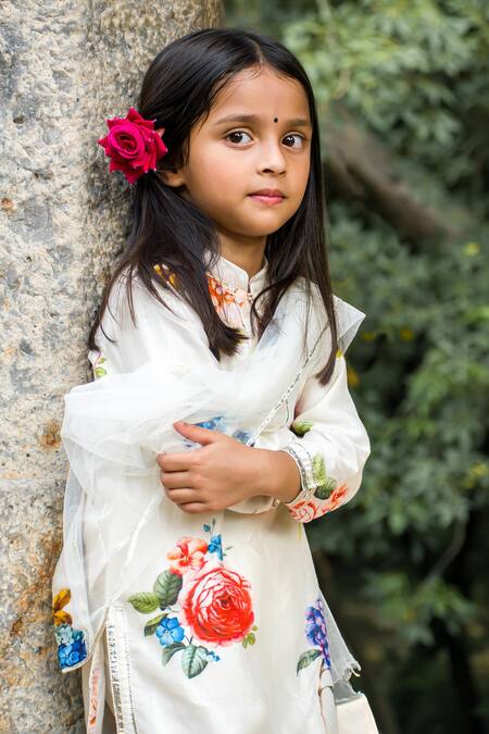 Buy Mamma Plz Ivory Chanderi, Cotton, Chiffon Embroidery Floral Print Kurta Pyjama Set Online at Aza Fashions Buy_Mamma Plz_Ivory Chanderi, Cotton, Chiffon Embroidery Floral Print Kurta Pyjama Set _Online_at_Aza_Fashions