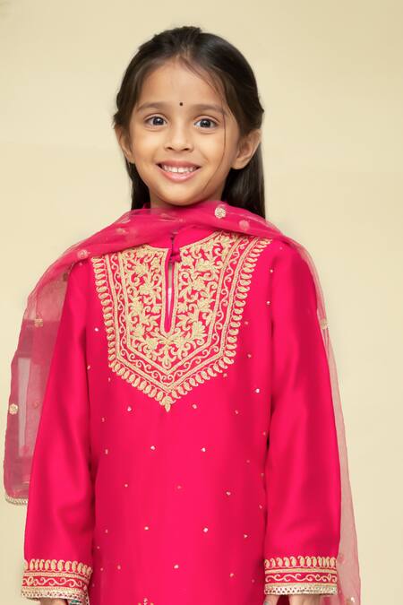Mamma Plz Fuchsia Cotton, Chanderi Embroidery Dori Kurta Set Online at Aza Fashions Mamma Plz_Fuchsia Cotton, Chanderi Embroidery Dori Kurta Set _Online_at_Aza_Fashions