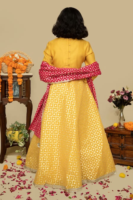 Shop Mamma Plz Yellow Handloom Cotton, Voile, Chanderi Embroidery Floral Handwoven Lehenga Set at Aza Fashions Shop_Mamma Plz_Yellow Handloom Cotton, Voile, Chanderi Embroidery Floral Handwoven Lehenga Set _at_Aza_Fashions