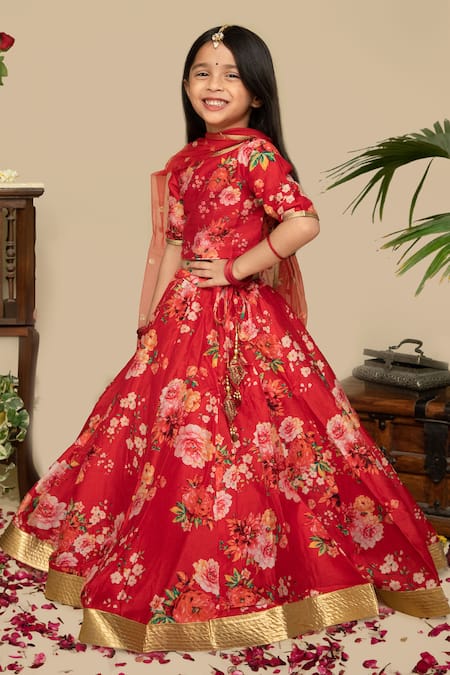 Mamma Plz Floral Print Handwoven Chanderi Lehenga Set 