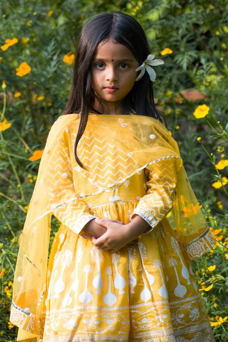 Mamma Plz Yellow Handloom Cotton, Chanderi, Cotton, Voile Hand Block Print Anarkali Set Online at Aza Fashions Mamma Plz_Yellow Handloom Cotton, Chanderi, Cotton, Voile Hand Block Print Anarkali Set _Online_at_Aza_Fashions