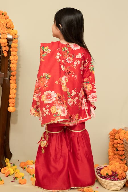 Shop Mamma Plz Red Chanderi Floral Print Kurta Set at Aza Fashions Shop_Mamma Plz_Red Chanderi Floral Print Kurta Set _at_Aza_Fashions