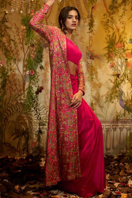 Buy Aayushi Maniar Pink Crepe, Silk Embroidery, Sequins Sweetheart Kaamini Hand Jacket Skirt Set Online at Aza Fashions Buy_Aayushi Maniar_Pink Crepe, Silk Embroidery, Sequins Sweetheart Kaamini Hand Jacket Skirt Set _Online_at_Aza_Fashions