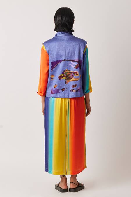 Shop Yavi Blue Silk Embroidery Shawl Neck Arewo Thread Jacket at Aza Fashions Shop_Yavi_Blue Silk Embroidery Shawl Neck Arewo Thread Jacket _at_Aza_Fashions