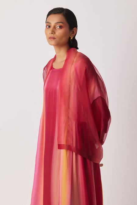 Yavi Pink Organza Open Neck Cheril Printed Jacket Online at Aza Fashions Yavi_Pink Organza Open Neck Cheril Printed Jacket _Online_at_Aza_Fashions