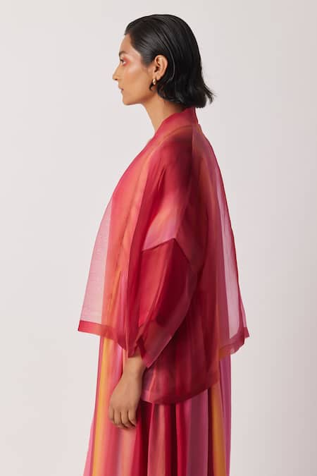 Buy Yavi Pink Organza Open Neck Cheril Printed Jacket Online at Aza Fashions Buy_Yavi_Pink Organza Open Neck Cheril Printed Jacket _Online_at_Aza_Fashions