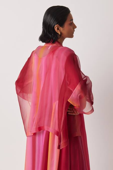 Shop Yavi Pink Organza Open Neck Cheril Printed Jacket Online at Aza Fashions Shop_Yavi_Pink Organza Open Neck Cheril Printed Jacket _Online_at_Aza_Fashions