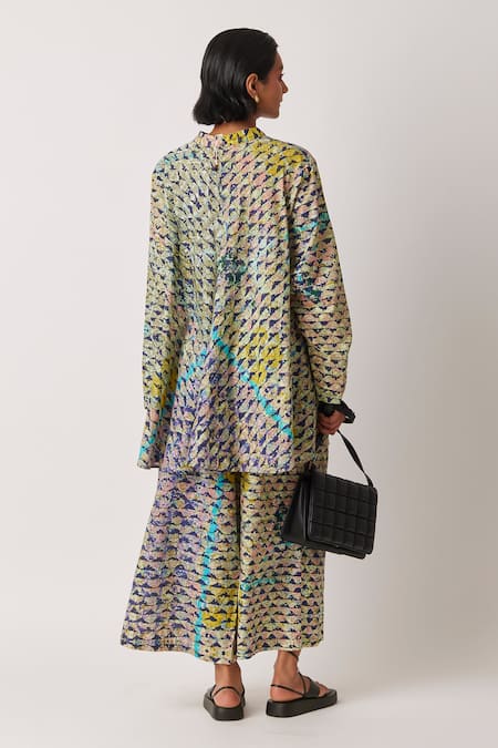 Shop_Yavi_Yellow 100% Cotton Icra Printed Culotte Pant  _at_Aza_Fashions