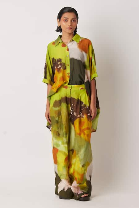 Buy Green 100% Linen Orgey Full Length Pant For Women by Yavi Online at ...