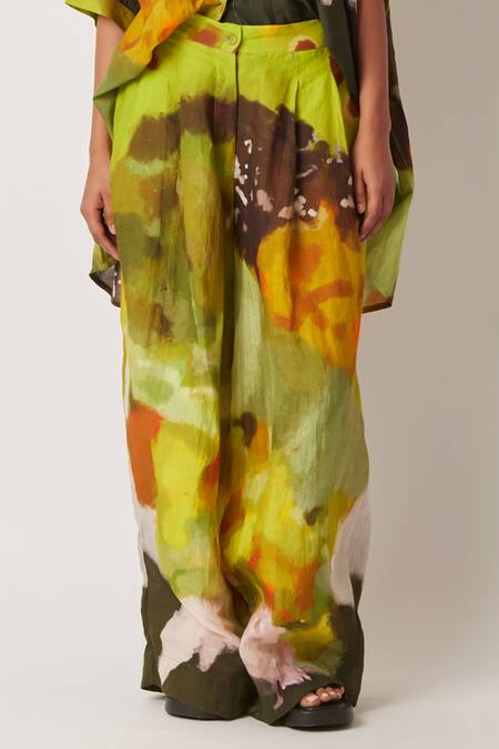 Yavi Green Linen Orgey Full Length Pant Online at Aza Fashions Yavi_Green Linen Orgey Full Length Pant _Online_at_Aza_Fashions