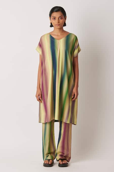 Yavi Green Cotton Aura Stripe Pattern Pant 