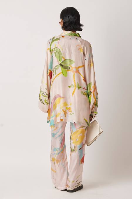 Shop Yavi Cream Silk Iowa Straight Pant at Aza Fashions Shop_Yavi_Cream Silk Iowa Straight Pant _at_Aza_Fashions