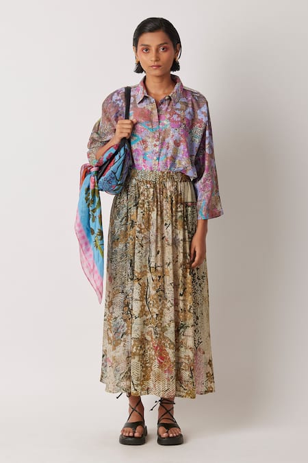 Yavi Ceclia Printed Midi Skirt 