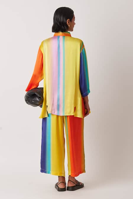 Shop Yavi Orange Modal, Satin Collared Cheboy Printed Button Down Shirt at Aza Fashions Shop_Yavi_Orange Modal, Satin Collared Cheboy Printed Button Down Shirt _at_Aza_Fashions