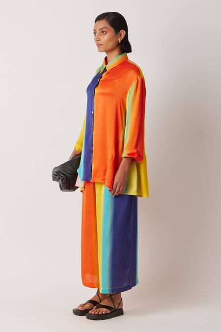 Buy Yavi Orange Modal, Satin Collared Cheboy Printed Button Down Shirt Online at Aza Fashions Buy_Yavi_Orange Modal, Satin Collared Cheboy Printed Button Down Shirt _Online_at_Aza_Fashions