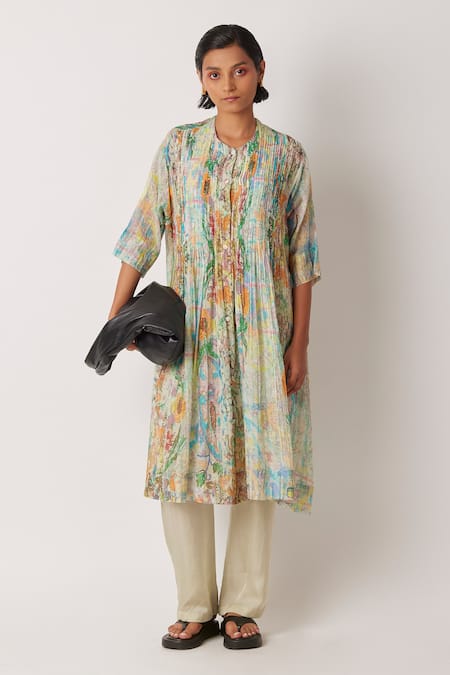 Yavi Inyro Abstract Bloom Print Midi Shirt Dress 