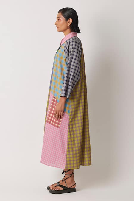 Yavi Alit Glen Checkered Print Shirt Dress