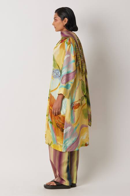 Buy_Yavi_Beige Silk Collared Labile Life Circle Print Midi Dress _Online_at_Aza_Fashions