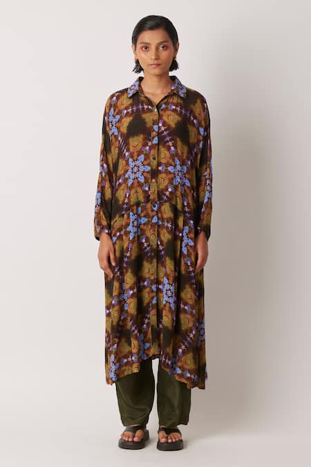 Yavi Aardo Iris Print Shirt Dress 