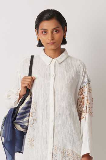Yavi_White Cotton Collared Calla Crinkled Shirt Dress _Online_at_Aza_Fashions