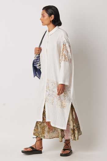 Buy_Yavi_White Cotton Collared Calla Crinkled Shirt Dress _Online_at_Aza_Fashions