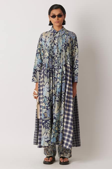 Yavi Irca Midnight Bloom Print Shirt Dress 