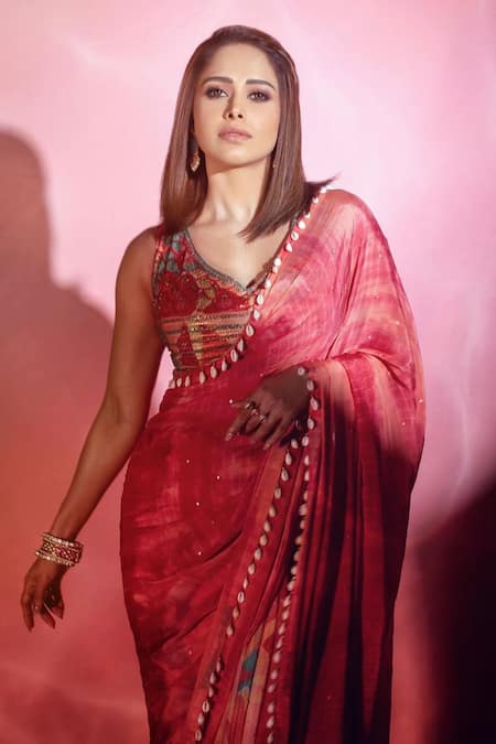 Ruhr India_Multi Color Chinon Chiffon, Lining Lycra Floral Print, Saree With Blouse_at_Aza_Fashions