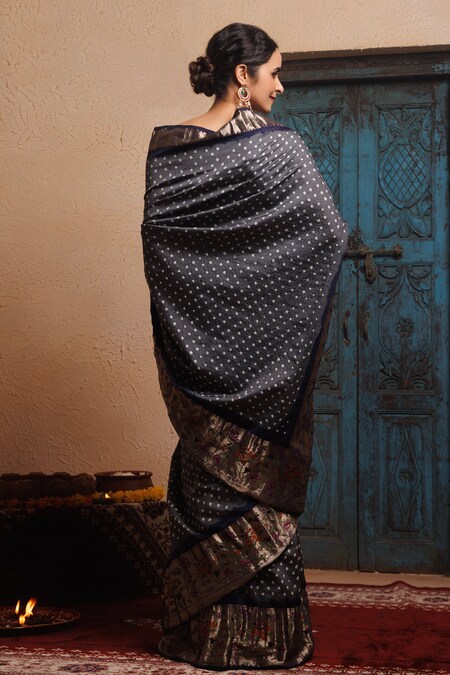 Fossil Grey Moss Chiffon Bandhani Saree