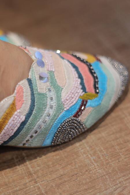 Buy_Foot Fuel_Multi Color Zari, Sequins Jeena Thread And Zardosi Work Mule Heels 