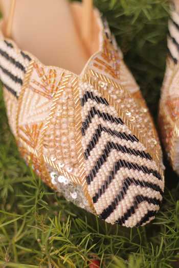 Foot Fuel_Gold Beads, Zari, Sequins Khayal Pearl And Work Mule Heels _at_Aza_Fashions