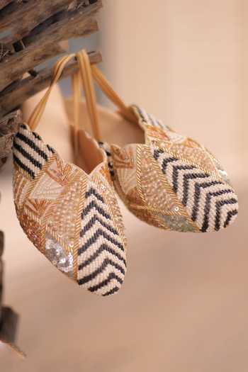 Buy_Foot Fuel_Gold Beads, Zari, Sequins Khayal Pearl And Work Mule Heels 