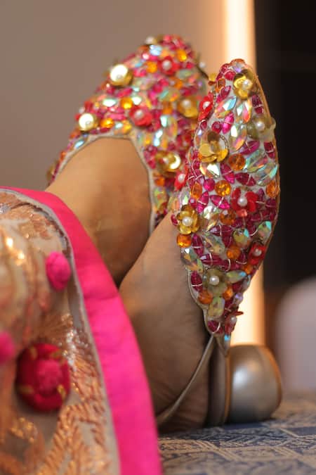 Foot Fuel Multi Color Beads, Crystals, Sequins Knotted And Embellished Mules 