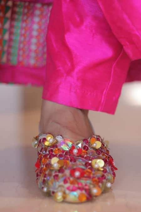 Buy_Foot Fuel_Multi Color Beads, Crystals, Sequins Knotted And Embellished Mules _Online_at_Aza_Fashions