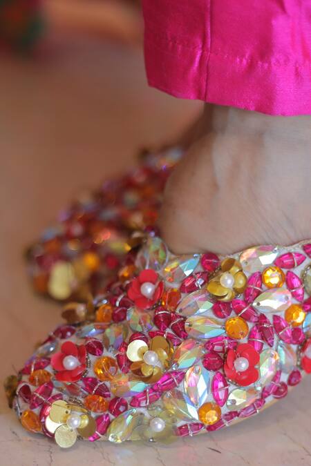 Foot Fuel_Multi Color Beads, Crystals, Sequins Knotted And Embellished Mules _at_Aza_Fashions