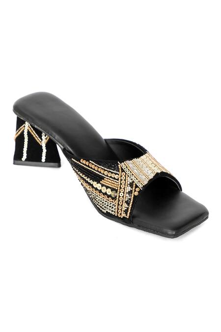 NR By Nidhi Rathi_Black Embellished Sequin Strap Heels_Online_at_Aza_Fashions