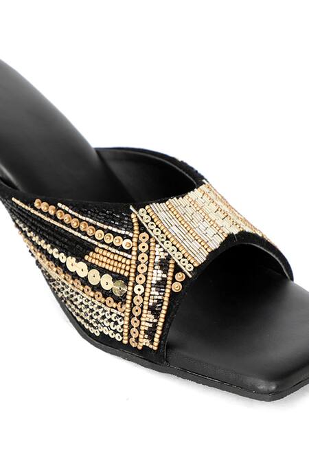 Buy NR By Nidhi Rathi Black Embellished Sequin Strap Heels Online at Aza Fashions Buy_NR By Nidhi Rathi_Black Embellished Sequin Strap Heels_Online_at_Aza_Fashions