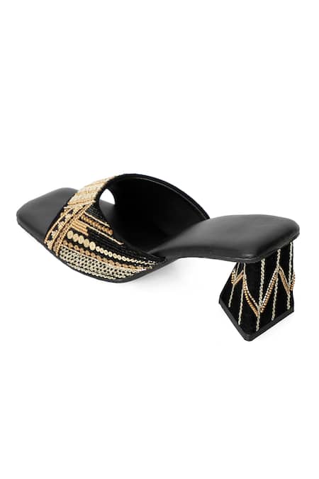 Shop_NR By Nidhi Rathi_Black Embellished Sequin Strap Heels_Online_at_Aza_Fashions