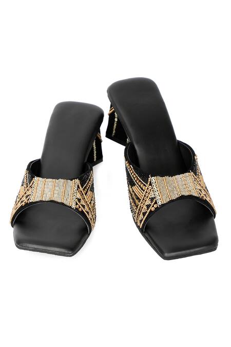 Buy_NR By Nidhi Rathi_Black Embellished Sequin Strap Heels