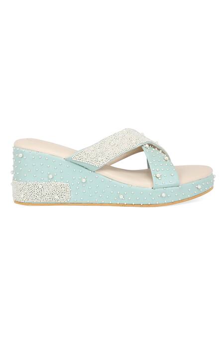 Buy_NR By Nidhi Rathi_Green Embellished Pearl Wedges